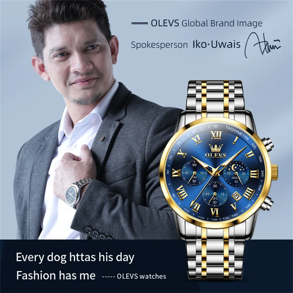 OLEVS Luxury brand Hot Sales Men\'s Watches Moon Phase Quartz Watch Stainless steel Date Waterproof Original Male Wrist watch