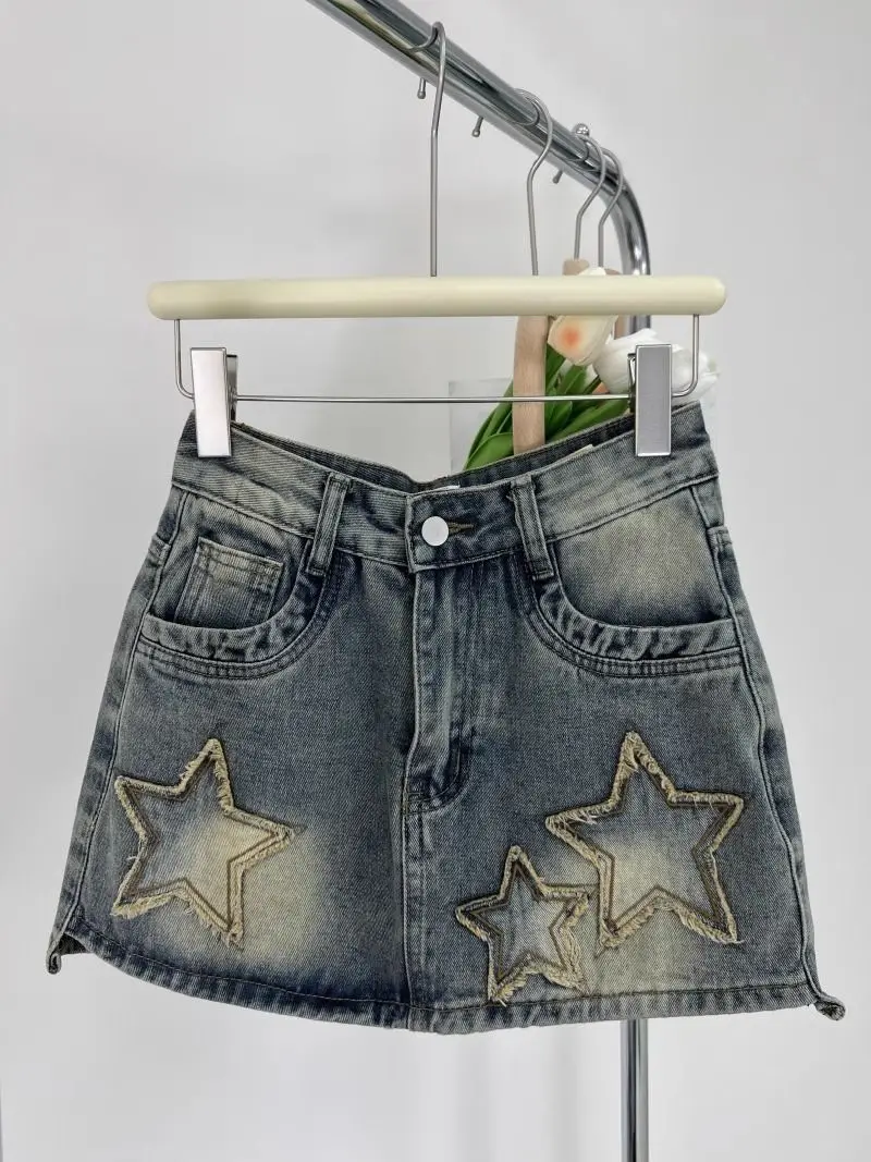 

American Retro Spice Girl Star Cowboy Skirt Female 2024 Summer New Little Joker Slim Bag Hip Skirt