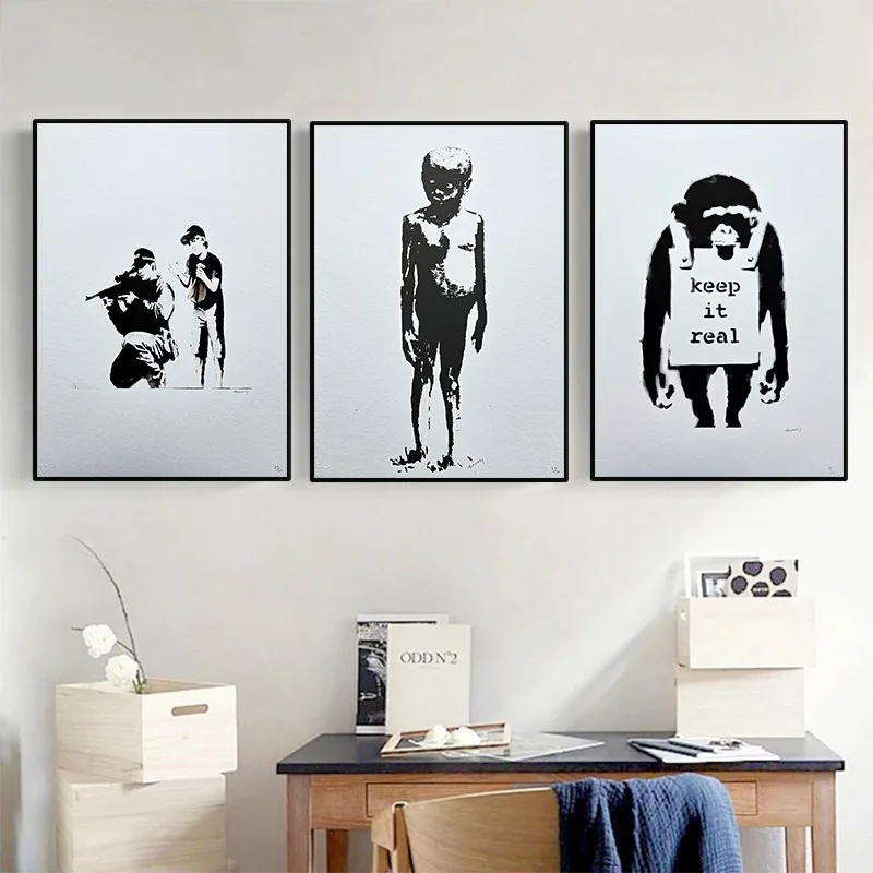 Banksy Street Graffiti Poster Abstract Black and White Balloon Girl Human Canvas Painting Wall Art for Living Room Home Decor