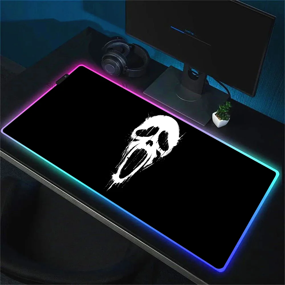 Ghostface Minimal Art Mousepad XXL RGB Gaming Mouse Pads HD Black Gamer Accessories Large LED