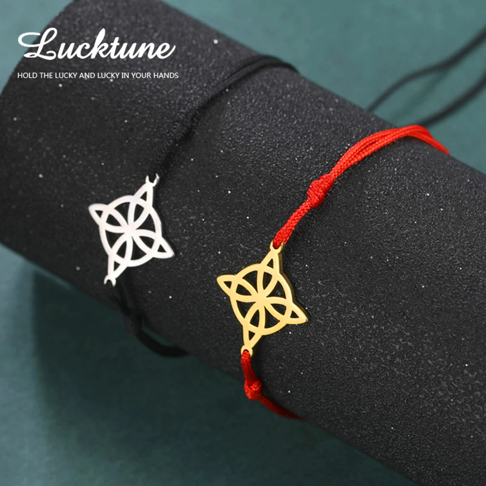 Lucktune Witch Knot Witchcraft Red Cord Bracelet Stainless Steel Celtic Knot Pendant Bracelet Women Couple Vintage Jewelry Gift