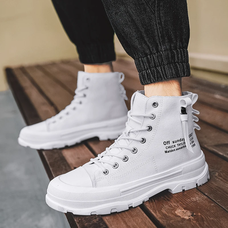 Men Vulcanized Shoes 2023 British Style High Top Casual Sneakers Men Canvas Shoes Man Sports Skateboarding Shoes Fashion Male