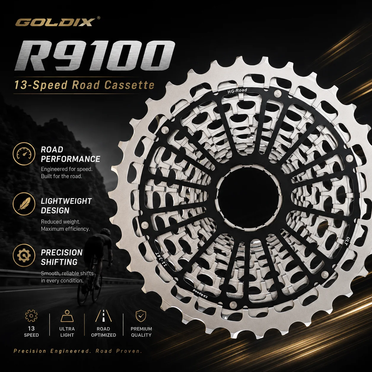 GOLDIX R9100 13-Gang Rennrad-Kassette 11-34T Ultraleicht 210g CNC Einteiliges Stahl-Schwingrad HG Freilauf für Rennrad und Gravel – Detail 2
