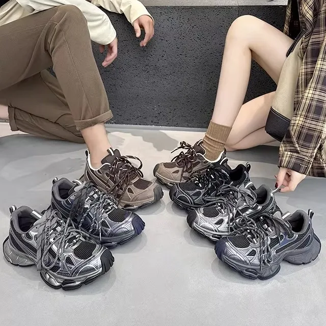 

Women's Casual Thick Bottomed Leather Dad Shoes Fashionable Retro Worn Couples Low Cut Breathable round Toe Rubber Soled