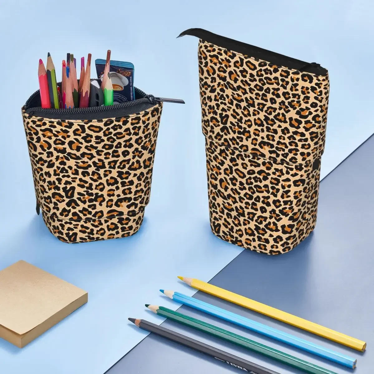 Leopard Spotty Print Face Mask Reversible Pencil Case for Kids Gifts Pen Box Pencil Bag Stationery Supplies Pen Holder Bag