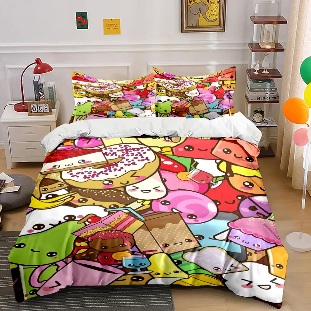 Cute cartoon food illustration Printed Duvet Cover Set1 Duvet Cover+2 PillowcaseMulti Size Bedroom Bedding Decoration
