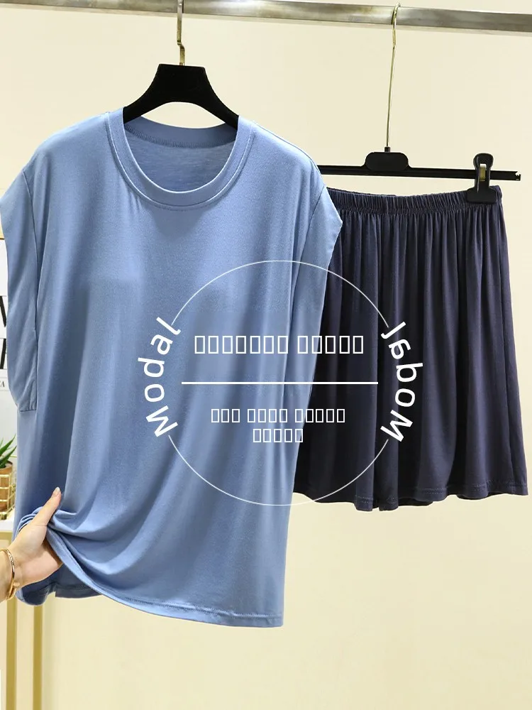 

Modal Svel Spwear Set Women Summer Thin One-Piece Casual Home Clothes Two-Piece Set Outdoor Wear round Ne ort Pants