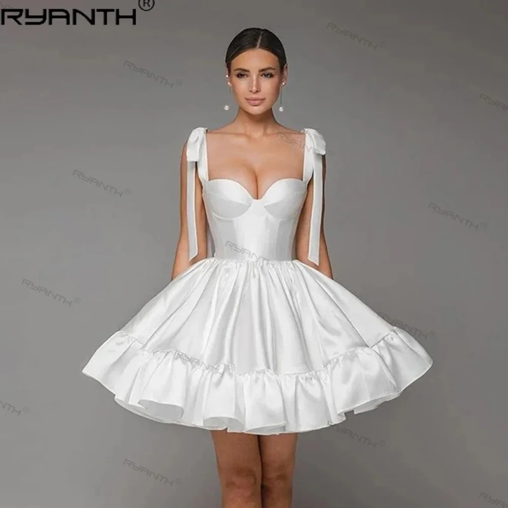 Ryanth Simple White Short Mini Prom Dress Sweetheart A-Line Evening Dresses Homecoming Dress Pleats Party Gown 2024 Bow Elegant