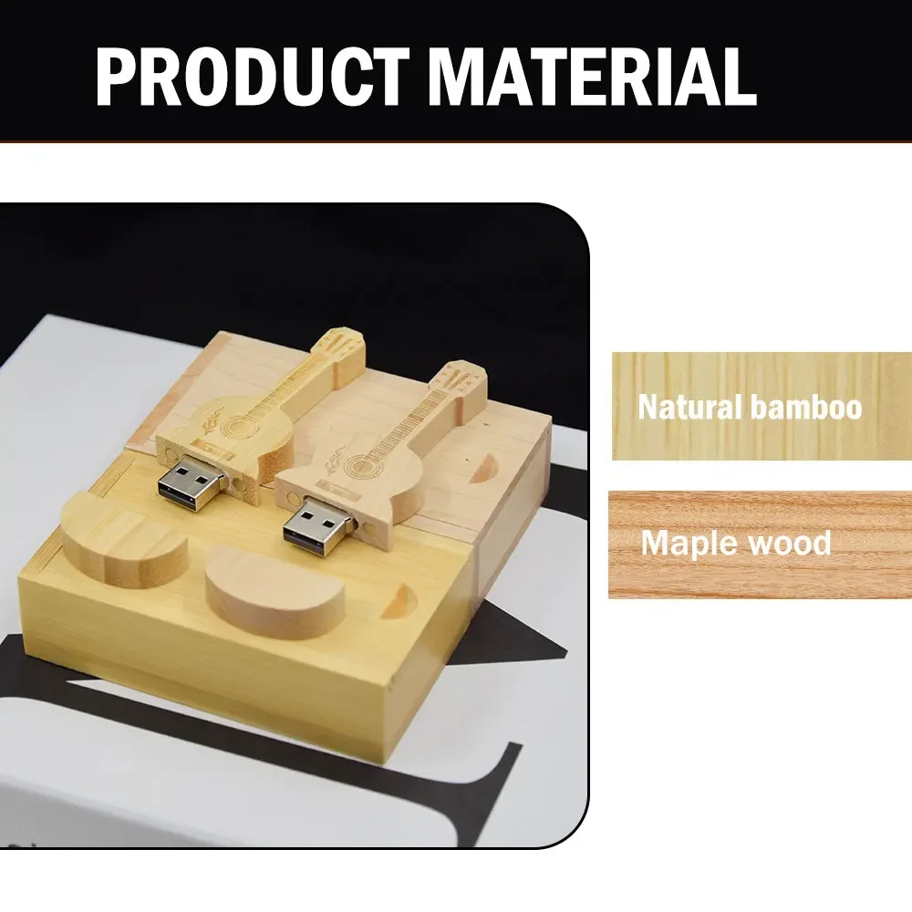 30pcs Free Custom Logo Pen drive Guitar shaped USB flash drive Wooden Box Memory Stick Music Pendrive Creative gift 64GB 128GB