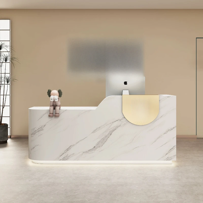 مكاتب الاستقبال المنحنية التنفيذية، أضواء LED بسيطة، مكاتب استقبال بار الشركة، أثاث تجاري فريد من نوعه من Mostrador