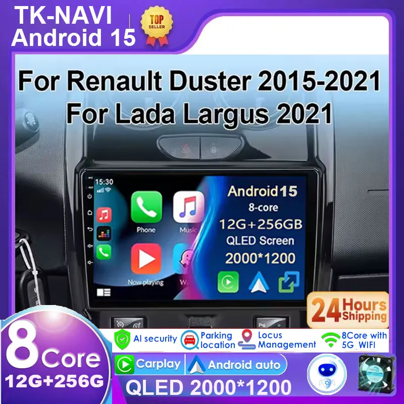 

Carplay BT Stereo Multimedia Player for Renault Duster 2015-2020 Lada Largus 2021 Android 15 Navigation System Auto