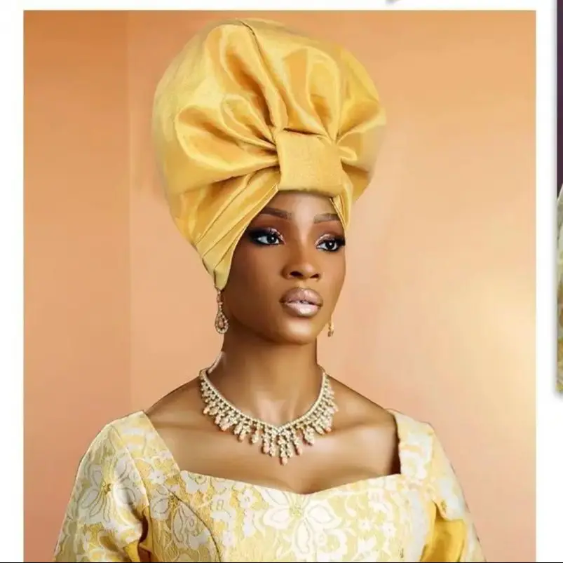 New Nigerian Wedding Hat Muslim Headscarf African Auto Gele Headtie Aso Oke Head Wrap Bonnet Hijab Turban Already Made Headgear