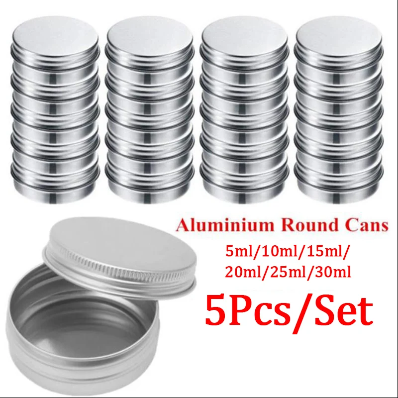 5PCS 5ml 10ml 15ml 20ml 25ml 30ml Aluminum Tin Jars Metal Empty Cosmetic Face Care Eye Cream Lip Balm Gloss Packaging