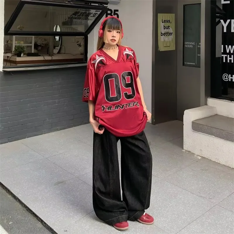 American Street Dance T Shirt 2026 Summer Women Men Unisex Harajuku Trend V Neck Top Short Sleeve Hip Hop Streetwear