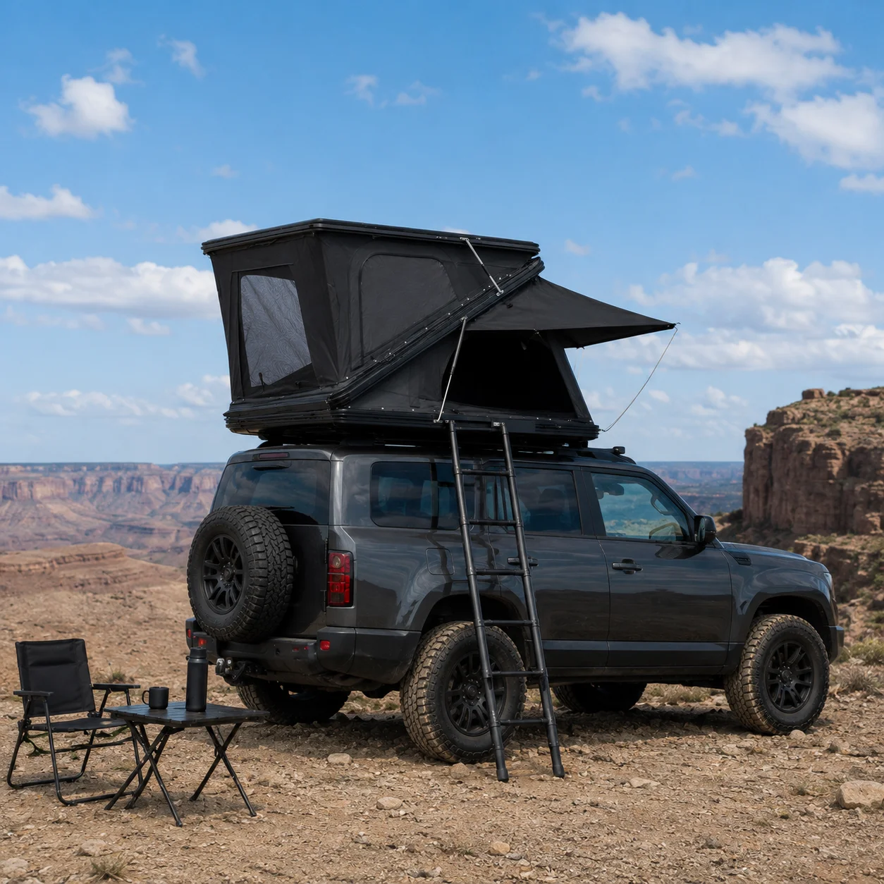 Z Shape Four-Season Double Layer Foldable Aluminum Hard Shell Rooftop Tent with One Bedroom 2-4 Person Waterproof SUV Compatible