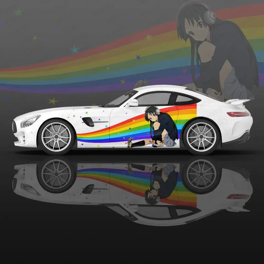 Rainbow  Anime Girl Car Graphic Decal Protect Full Body Vinyl Wrap Modern Design Image Wrap Sticker Decorative Car Decal