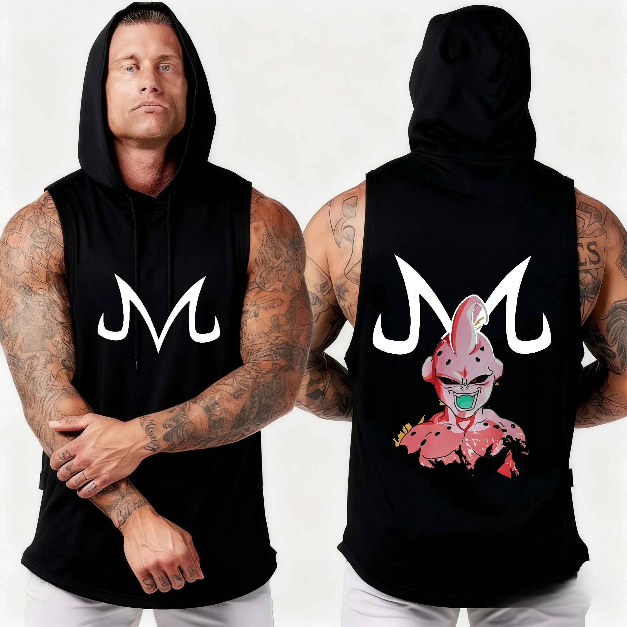 Bandai Dragon Ball Magic Man Print Sport Ärmelloser Kapuzenpullover Herbst & Winter Herren Atmungsaktives, feuchtigkeitsableitendes Kordelzug-Fitness-Top