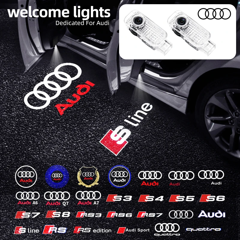 2pcs Car Door Welcome Light Led HD Projector Lamp Courtesy Lights for Audi SLine S3 S4 S7 S6 A5 A3 A4 RS A6L A7 A4L Q5 Q7 A8L Q3