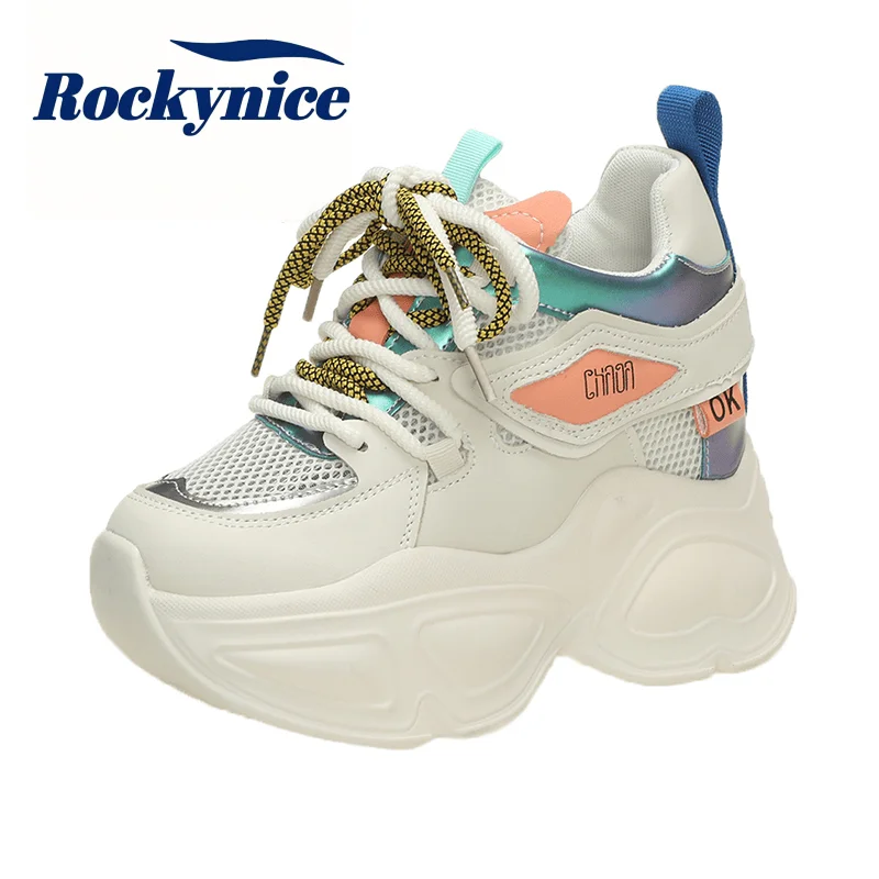 Women's 10CM Platform Lace-up Chunky Sneakers New 2026 Summer Autumn Breathable Mesh Casual Shoes High Top Sport Dad Shoes Woman