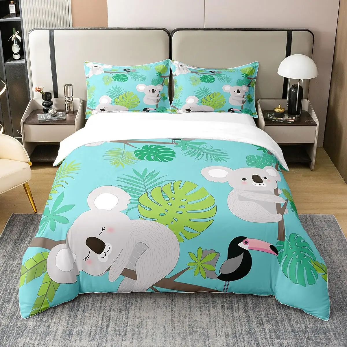 Cute Koala Duvet Cover for Boys,Girls Cartoon Comforter Cover Full Size Bedding Set Kids Teen Room Decor Bed Cover 3 Pieces