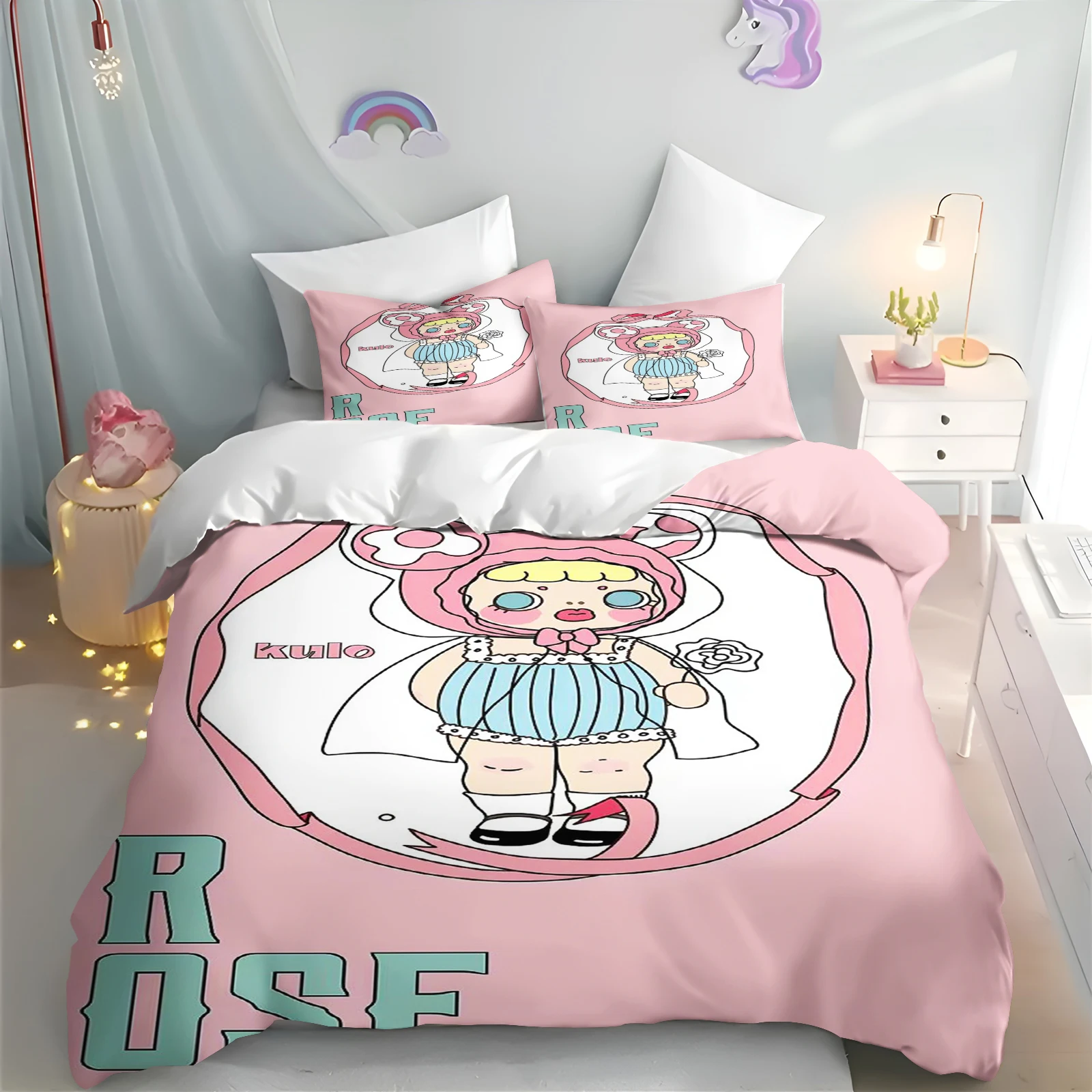 

Cartoon Duvet Cover Kulo and His Friends 3-Piece Set Children Cute 100% Polyester Soft Breathable Comforter Animation Bedding