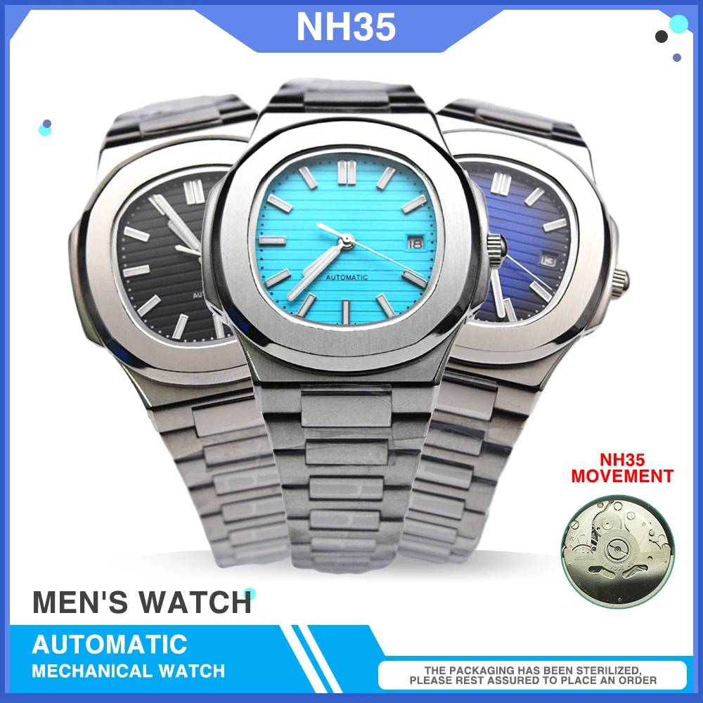 6 Colors Luxury 40MM Square NH35 Movement Automatic Mechanical Men's Watch Sapphire Crystal Date Stainless Steel Strap