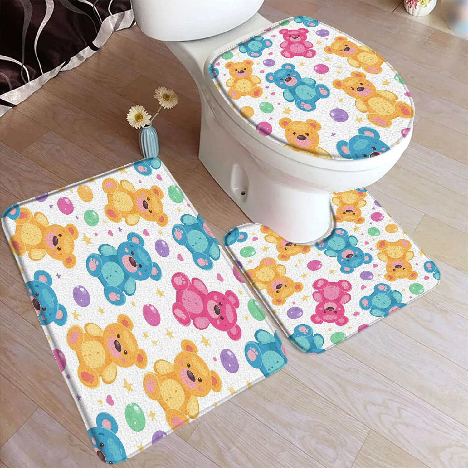 Cute Cartoon Cat Paw Bath Mat Set White Bird Funny Animals Kids Home Doormat Carpet Child Bathroom Decor Floor Rugs Toilet Cover