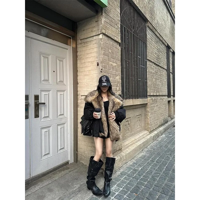 

Съемный шарф в американском стиле, хлопковая куртка с большим воротником, женская осень и зима, новинка 2025, плотное пальто пилота, женская одежда