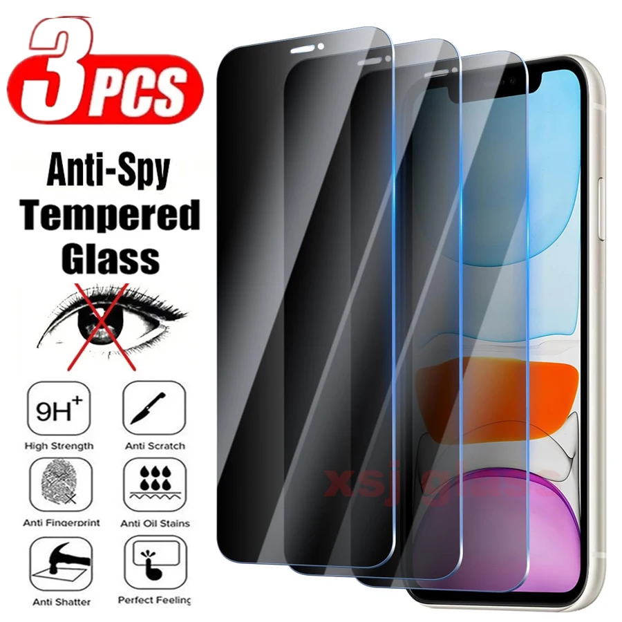 

9H Anti-Spy Tempered Glass Film For iPhone X XS XR iPhone 11 Pro 3Pcs Privacy Screen Protector