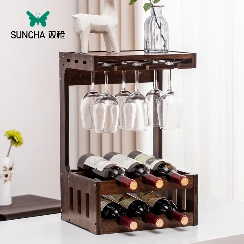 Rak Anggur Multifungsi Modern Sederhana Furnitur Kecil Mewah Ringan Senapan Ganda Rak Cangkir Kreatif Rak Anggur Dinding Kayu Solid