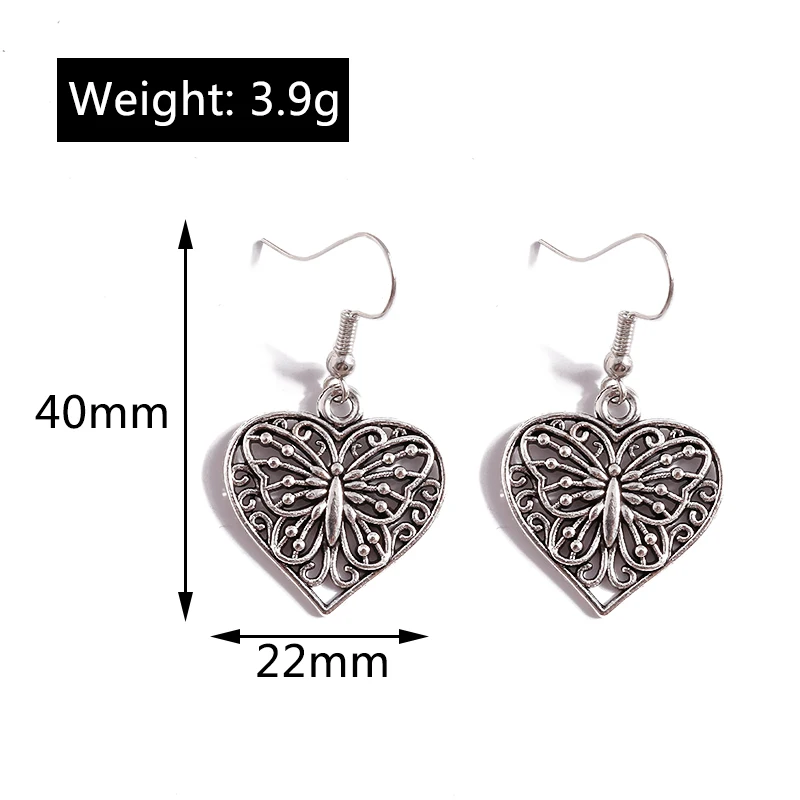 Ethnische Legierungs-Ohrringe mit Herzanhänger für Damen und Mädchen, Party- und Festival-Schmuck, Geschenke – Detail 2