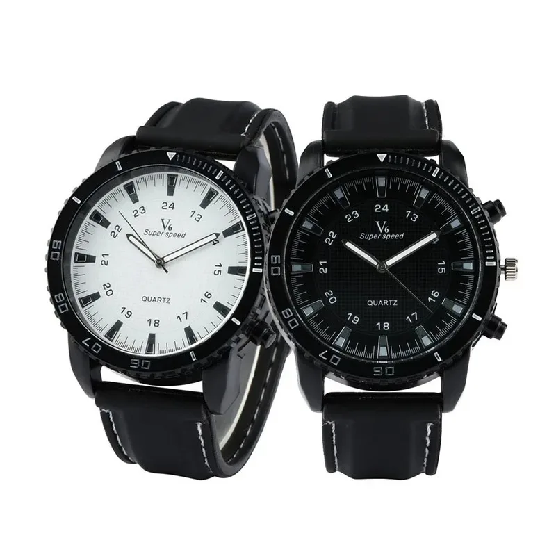 

FY106 Black/White Dial Sport Fashion Lovers Watches Quartz Movement Luminous Hands Big Dial Couple Silicone Band Couple Watches