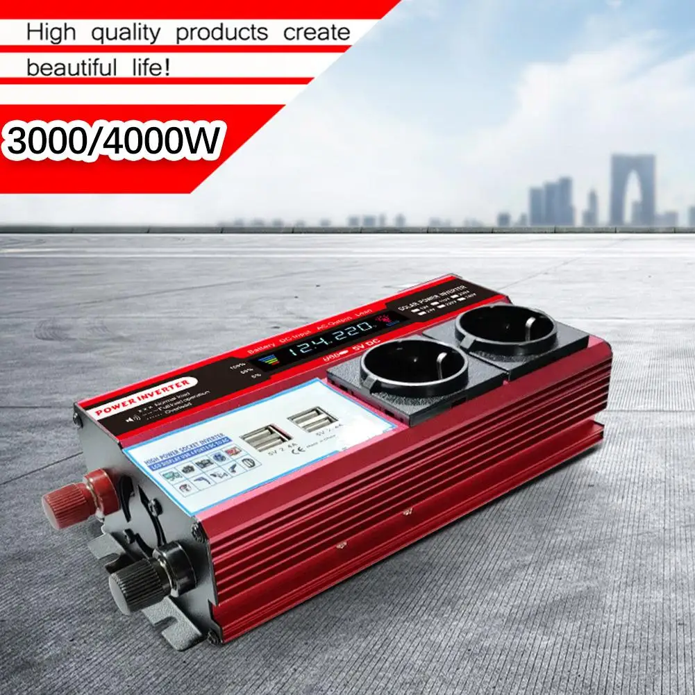 3000W/4000W Peak Power Inverter DC 12V To AC 230V Digital Display 4 USB Ports 2 AC Outlets For Car Camping Road Trip ﻿