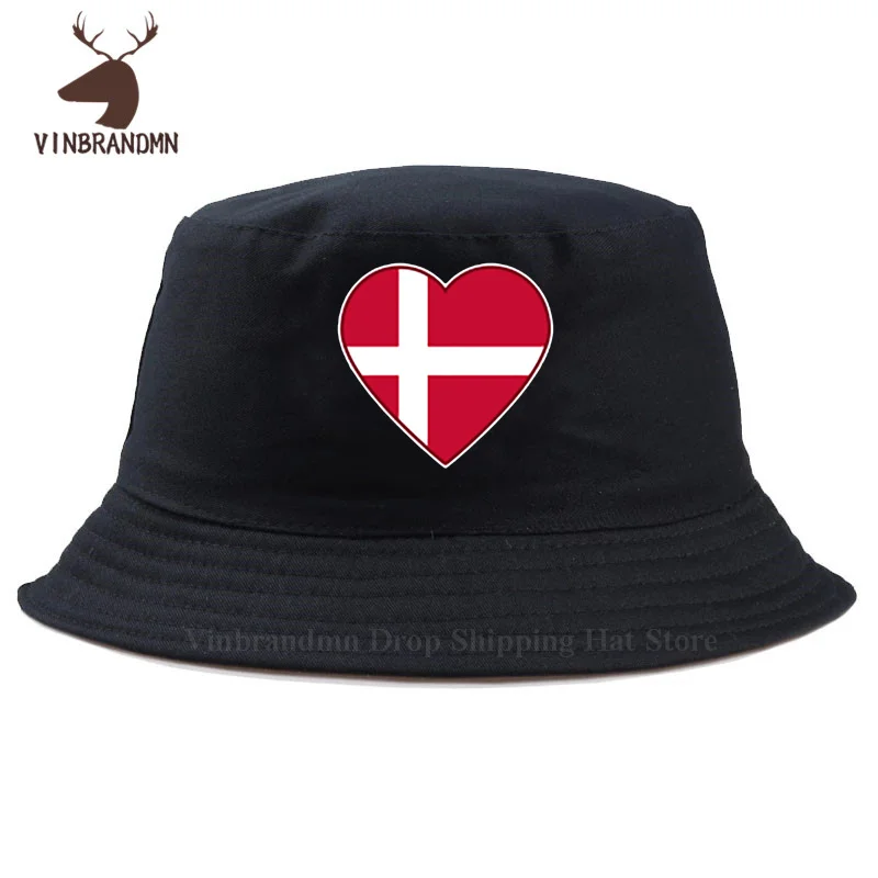 Danish Heartbeat I Love Denmark Country Flag Heart Family bucket hat summer outdoor visor net hat 100% cotton cool baseball caps