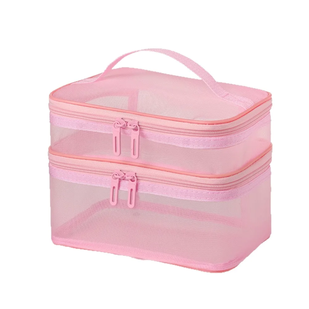 Portable handbag, cosmetic bag, high-end transparent large-capacity partition mesh storage bag, toilet bag.