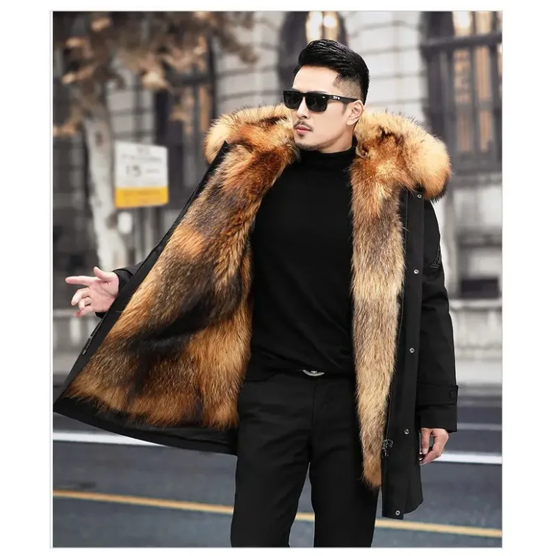 

Parker Men's Imitation Fur Liner Winter Warm New Fur One-piece Coat Imitation Mink Fleece Mid-length Fur Coat