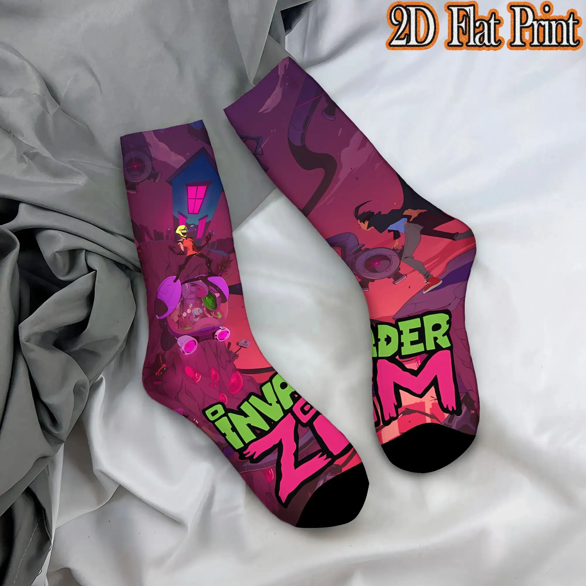 Invader Zim Anime Retro  Hip Hop Novelty Seamless Mid Tube Winter Sock Sports Socks
