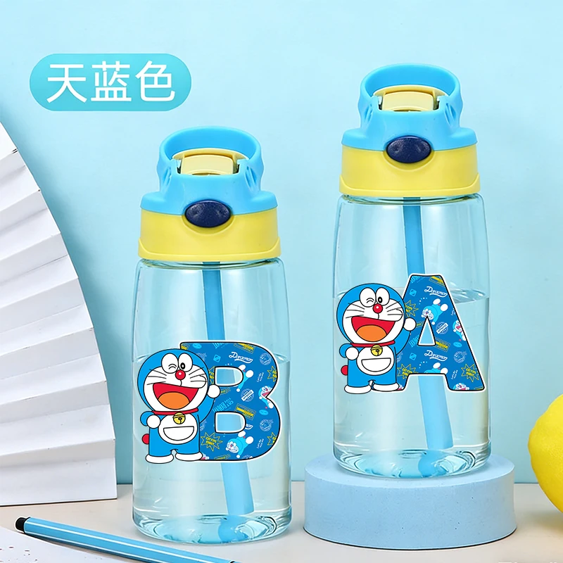 

480ML Doraemon Water Cup Boy Girl Cartoon Letter Straw Cup Children Kawaii Portable Water Bottle Sport Drinking Bottle Kids Gift