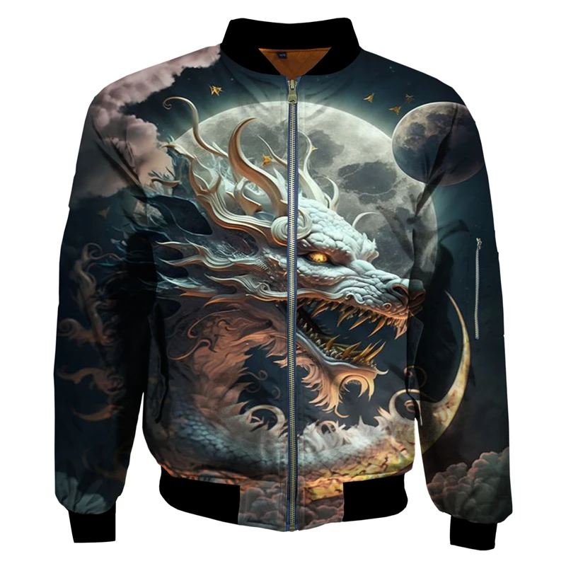 Men's Jackets 3D Printed Dragon Pattern Zipper Jacket Casual Unisex Streetwear Long Sleeve Men's Zipper Jacket Men's Clothing