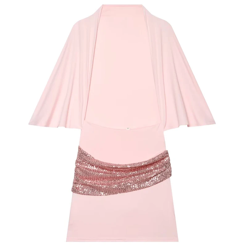 HXAO Mini-Paillettenkleid Damenkleid Rosa Schwarz Vestido Bodycon Rückenfreies Fledermausärmel-Kleid Elegante Partykleider – Detail 5