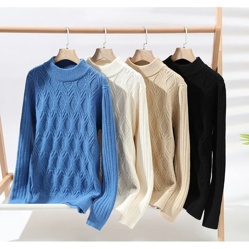 Large Size Mens Casual Knitted turtleneck Pullover Solid Color Loose-Fit Thick Warm Soft Sweater pulover masculino