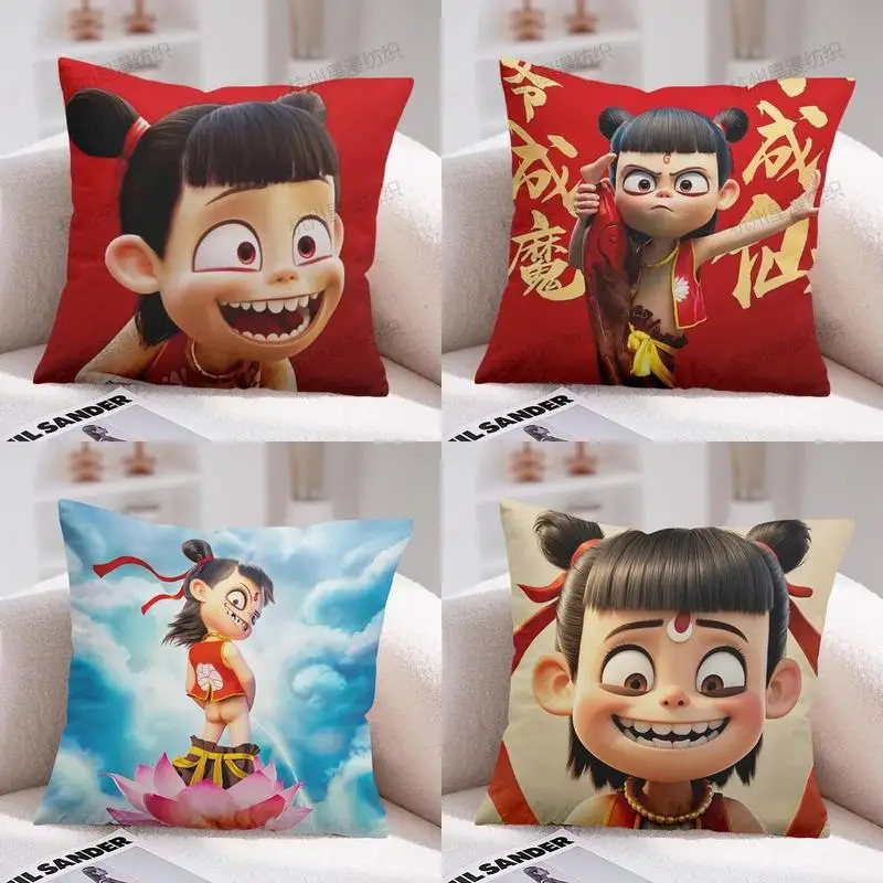 2025 Hot Home Decor Movie Nezha 2 Pillow Cushion Anime New Design Aobing Kawaii Printed 45x45 Gift For Kids Fashion Cute Gifts