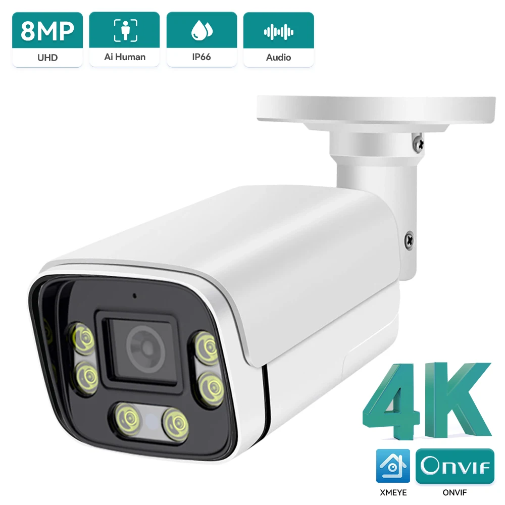4K 8MP IP Camera 5MP Outdoor IP66 Waterproof Camera Face Detection Color Nightvision Two Way Audio Home Security Surveillance