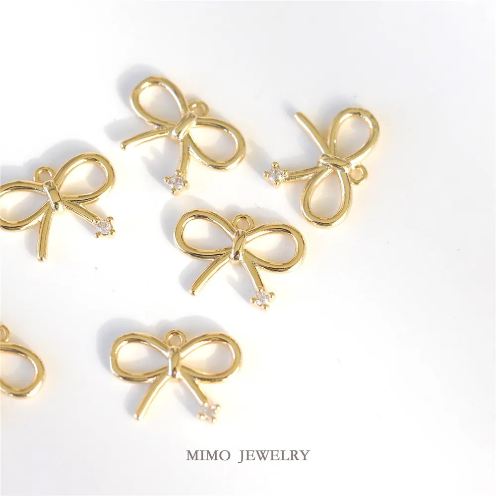 

1PCS Copper Gold-plated Cute and Sweet Small Diamond Zircon Bow Pendant Handle DIY Handmade Accessory