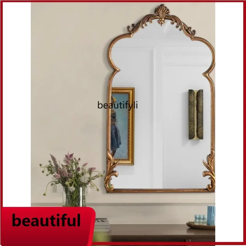 YL  Retro Mirror French Makeup   Bedroom Entrance Wall Hanging Antique Fireplace Decorative Mirror