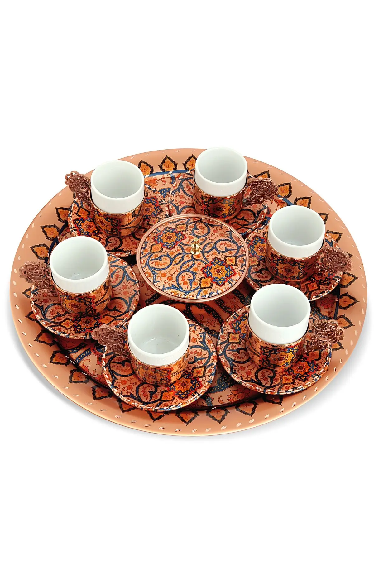 DOLBOVI decorative 6 person tray copper coffee set handmade espresso cup