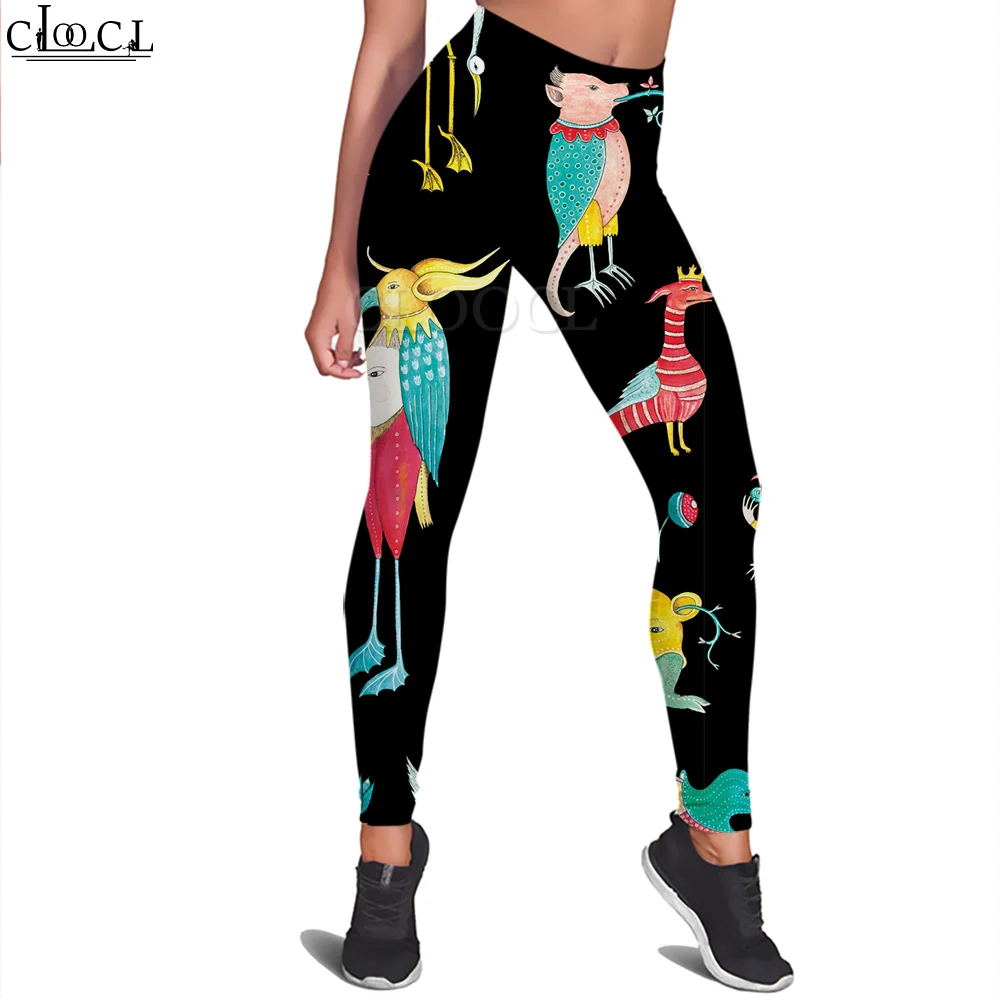 CLOOCL Legging Wanita Kasual Fashion Celana Jogging Push-Up Olahraga Legging Elastisitas Pinggang Tinggi Gambar Monster Dongeng