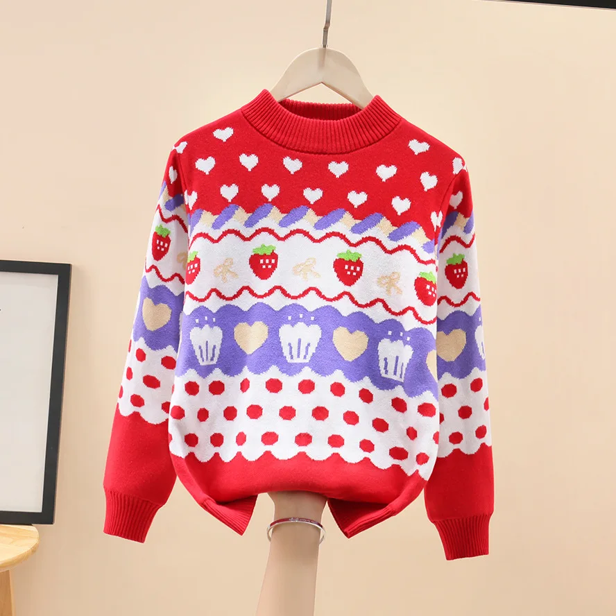 Spring-Winter Girls Sweaters O-neck Fashion Baby Grils Knitted Pullovers Pure Cotton Child Bottoming Shirt Clothes Outwear Tops