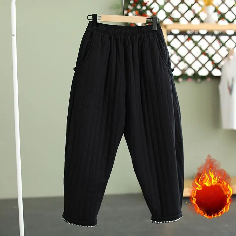 Women Winter Warm Down Cotton Pants Warm Padded Quilted Trousers Elastic Waist Casual Lady Chic Keep Warm Trousers