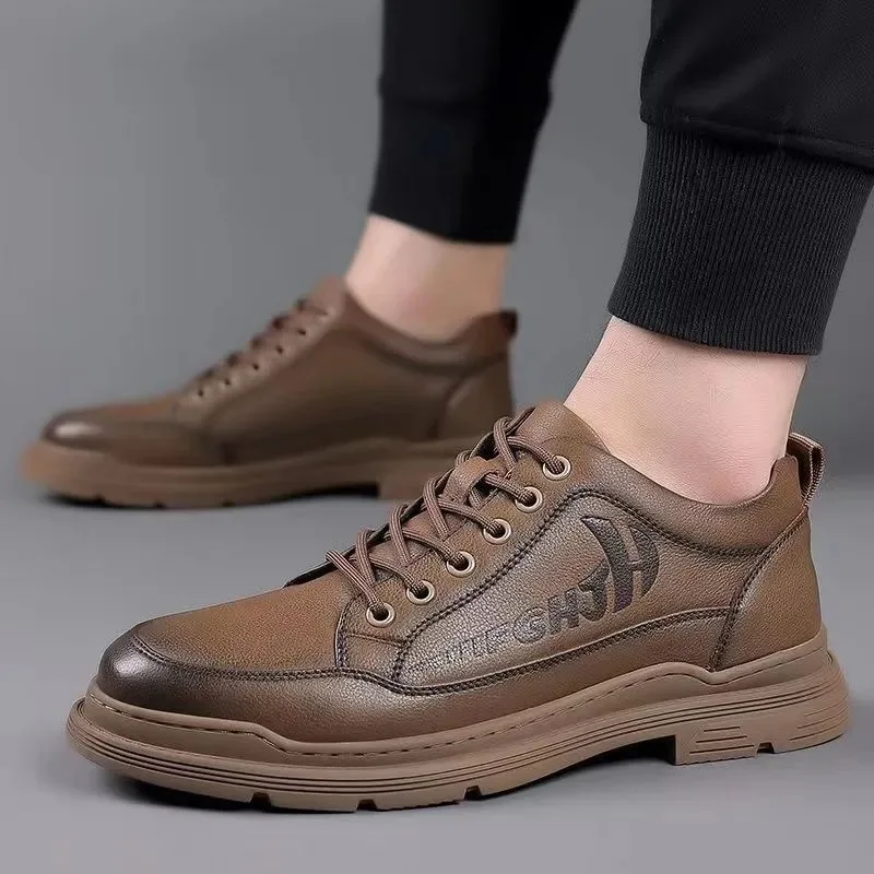 Zapatos informales de negocios para hombre, calzado deportivo de cuero, transpirable, resistente al desgaste, primavera y otoño, 2024